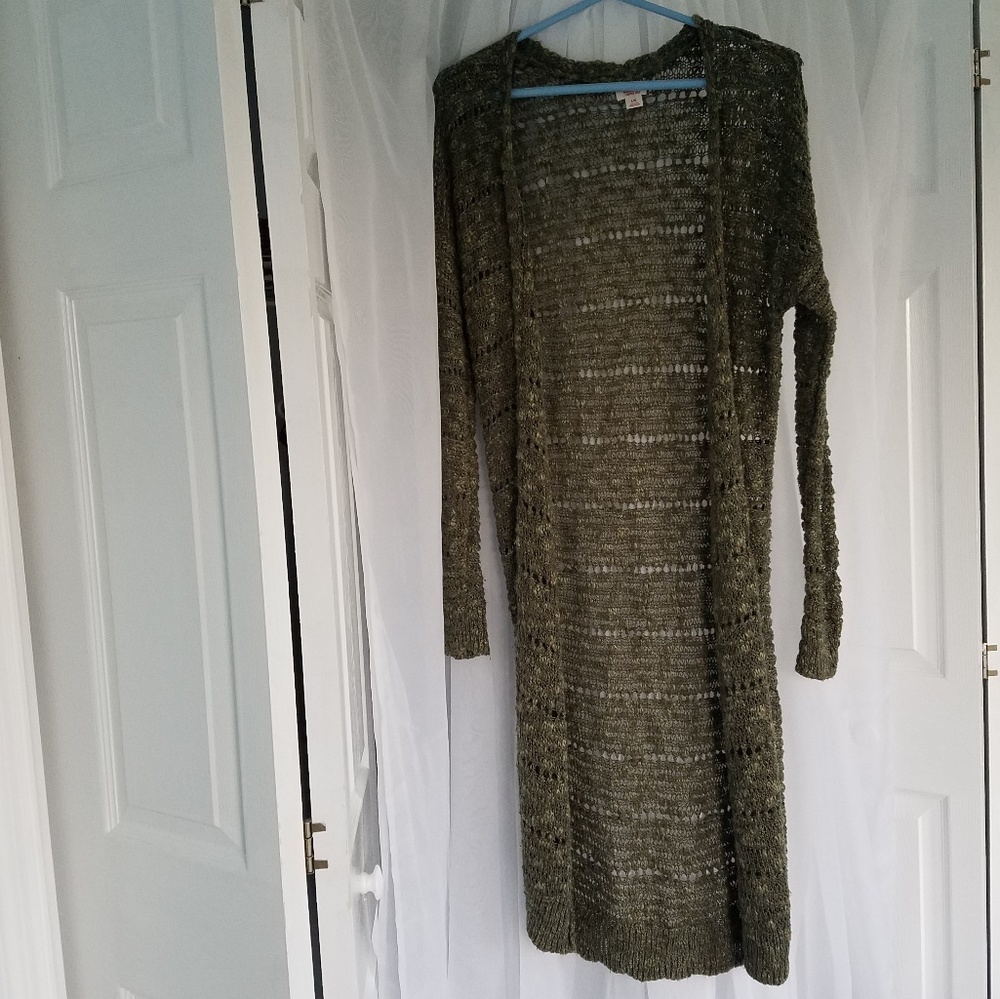 Long knit olive cardigan duster